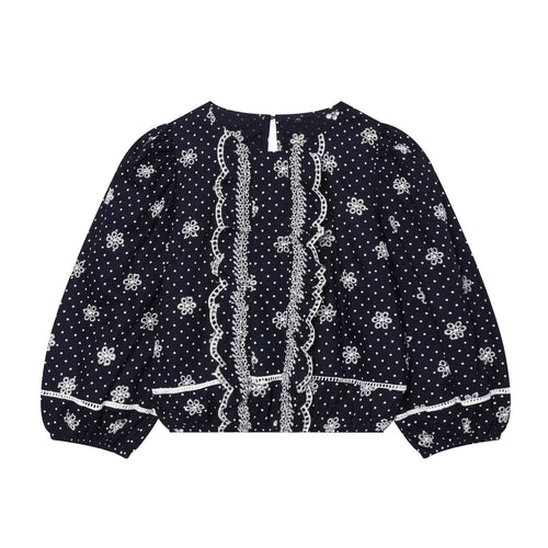 Damen Bestickte Polka-Dot Bluse mit Rüschen und Ballonärmeln Shop Nory