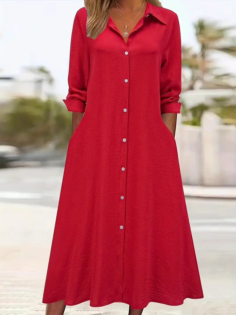 Damen Hemdblusenkleid mit praktischen Taschen und elegantem Schnitt