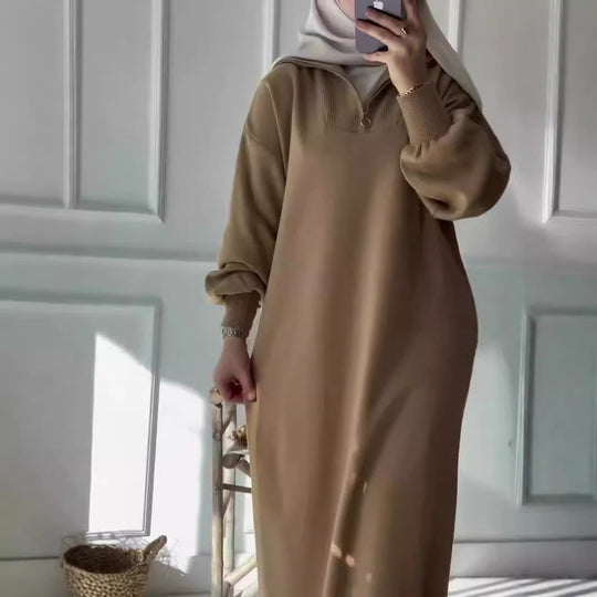 Damen Kapuzenkleid mit Reißverschluss und lässigem Schnitt