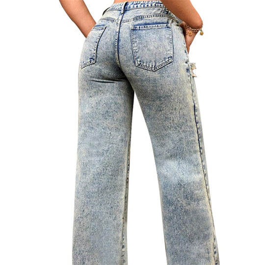 Damen High-Waist Relaxed-Jeans mit Steinwasch-Effekt und seitlichem aufgerissenem Einsatz Shop Nory