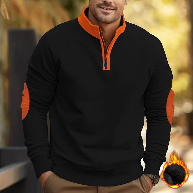 Herren nan Zip-Pullover mit Stehkragen, halbem Reißverschluss und verstärkten Ellbogenpatches Shop Nory