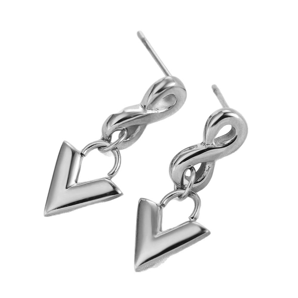 Damen Ohrhänger mit modernem V-Design und durchbrochenem Infinity-Anhänger Shop Nory