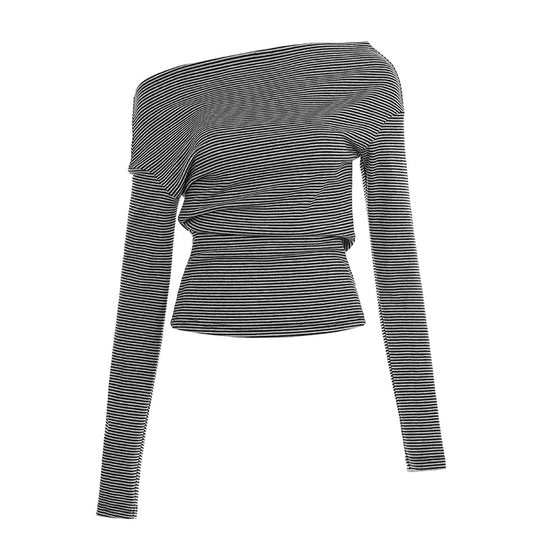 Damen nan asymmetrisches Off-Shoulder Langarmshirt mit taillierter Raffung und schmaler Stretch-Passform Shop Nory