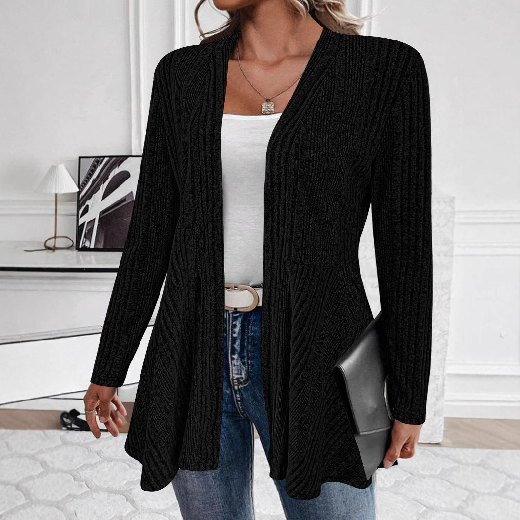 Damen Offener Feinstrick-Cardigan mit Rippstruktur, tailliertem Schnitt und schwingendem Saum Shop Nory