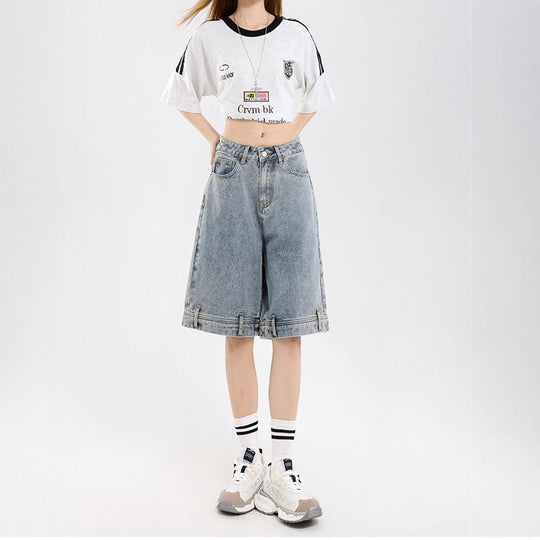 Damen klassische Denim-Shorts mit weitem Bein