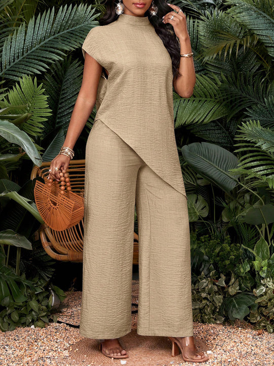Damen Zweiteiliges Set mit asymmetrischer Tunika und weiten Palazzo-Hosen Shop Nory