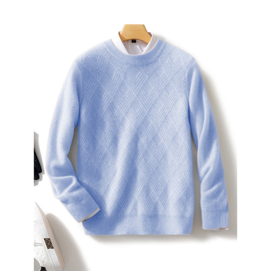 Herren Feiner Strukturstrickpullover mit kurzem Stehkragen und Diamant‑Relief Shop Nory