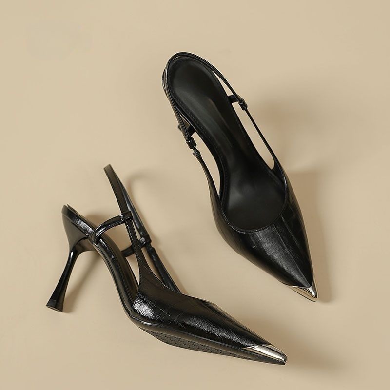 Damen elegante Slingback Pumps mit metallic glänzendem Obermaterial