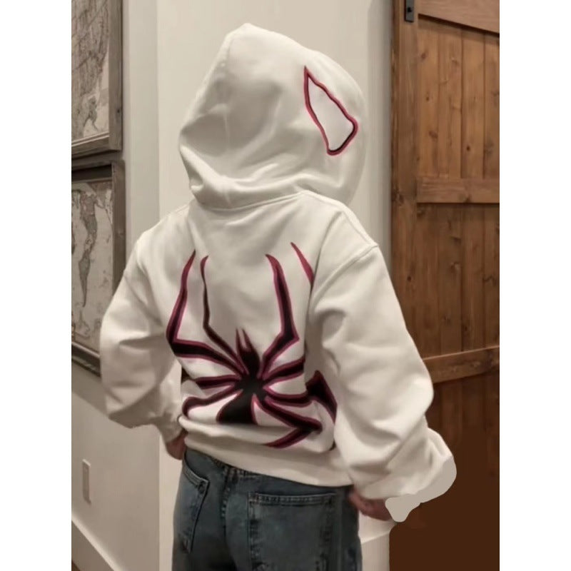 Unisex nan Kapuzenpullover mit kontrastiertem Spinnenmotiv Rückendruck und Ohrenkapuze Shop Nory