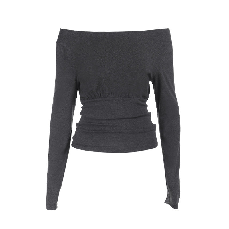 Damen schulterfreies Langarm-Top mit taillierter Raffung Shop Nory
