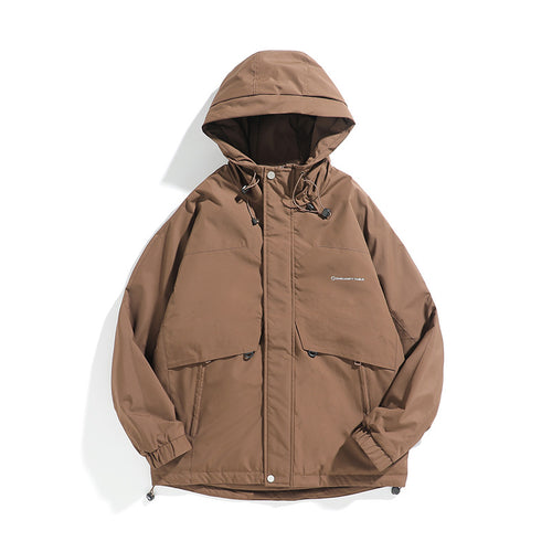 Unisex Weit geschnittener wetterfester Parka mit Kapuze, Kordelzug und aufgesetzten Pattentaschen Shop Nory