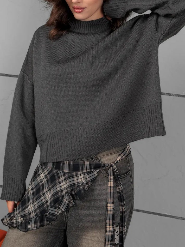 Damen Bequemer Strickpullover mit Rundhalsausschnitt