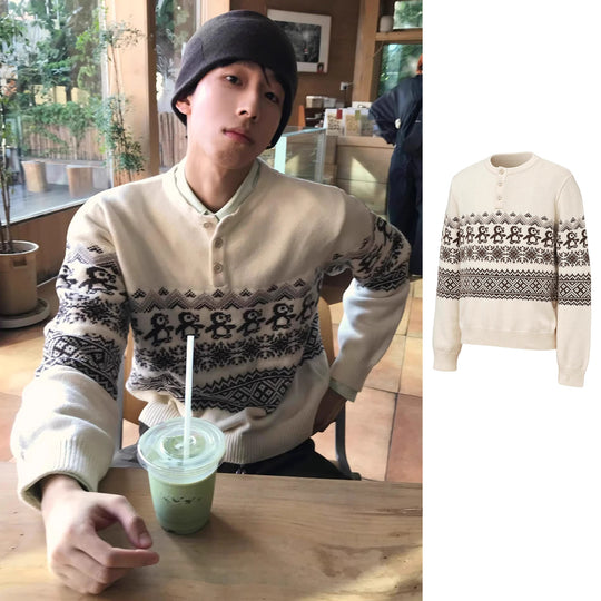Herren Grobstrickpullover mit Knopfleiste und modernem Muster Shop Nory