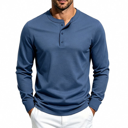 Herren Slim-Fit Henley-Langarmshirt aus Baumwoll-Jersey mit Knopfleiste Shop Nory