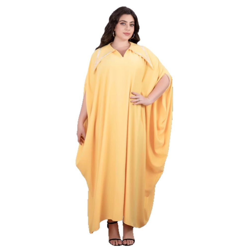 Damen Elegante locker fallende Kaftan-Maxikleid mit Schlitzärmeln und Kragen Shop Nory