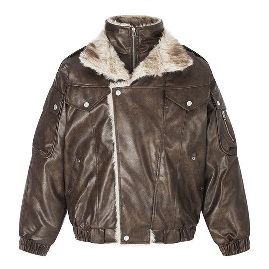 Damen Oversize Kunstleder-Fliegerjacke mit Teddyfutter und Stehkragen Shop Nory