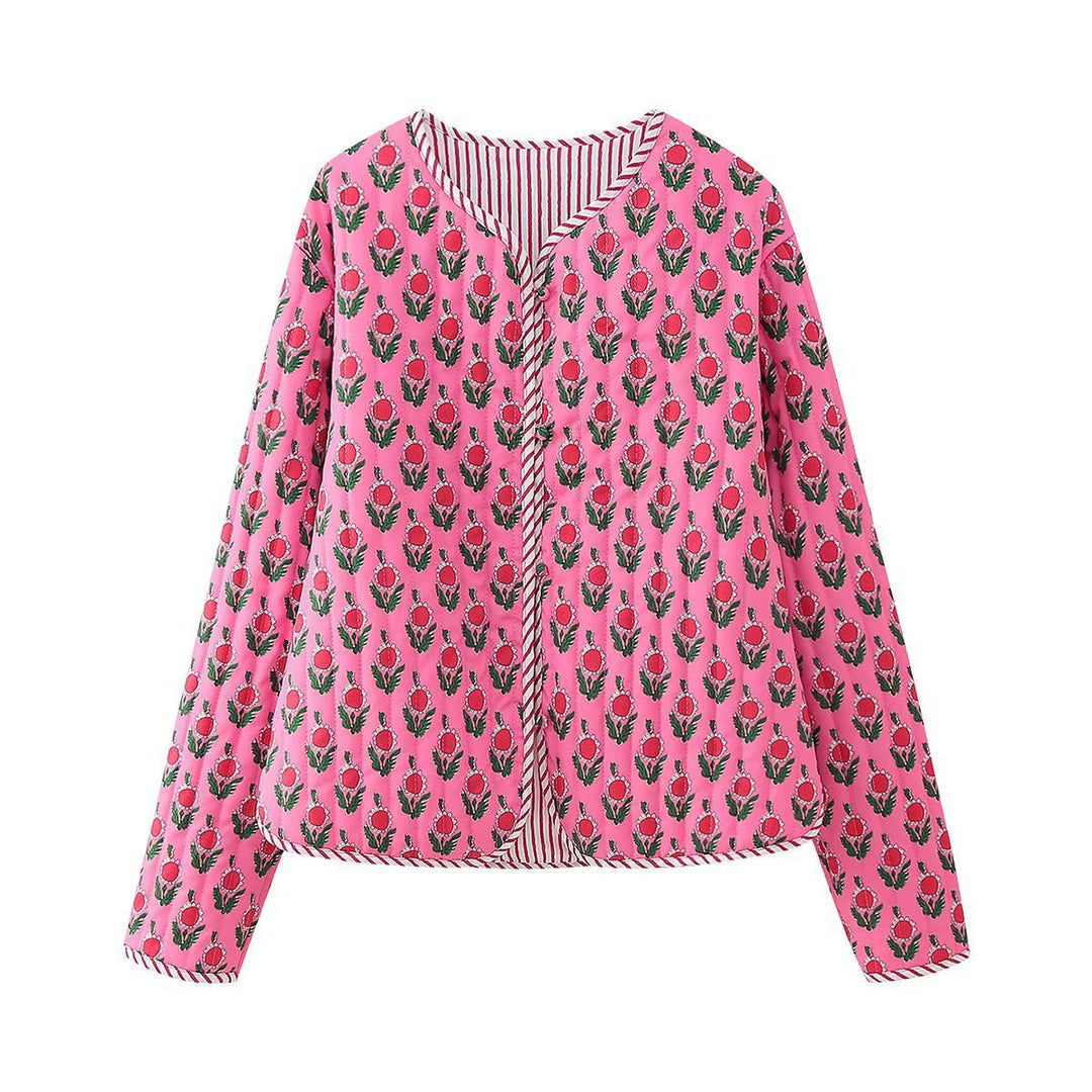 Damen Gepolsterte gesteppte Blusenjacke mit floralem Allover‑Print und Kontrastpaspel Shop Nory