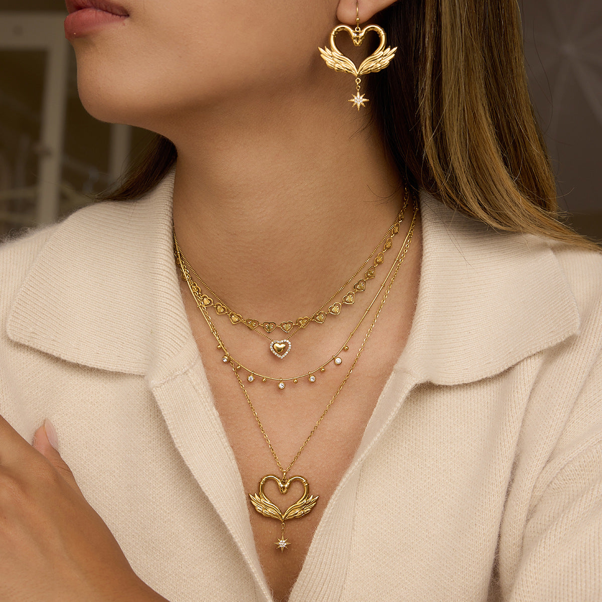 Damen Ohrhänger im eleganten Herzdesign mit schimmernden Zirkonia und hypoallergenem Edelstahl Shop Nory