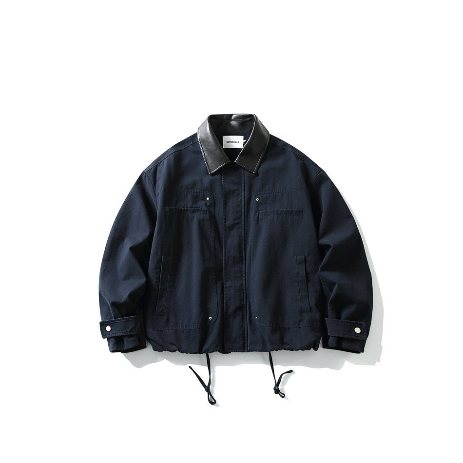 Herren Kurz geschnittene Boxy‑Blousonjacke mit Lederimitat‑Kragen, Tunnelzugsaum und Druckknopfmanschetten Shop Nory