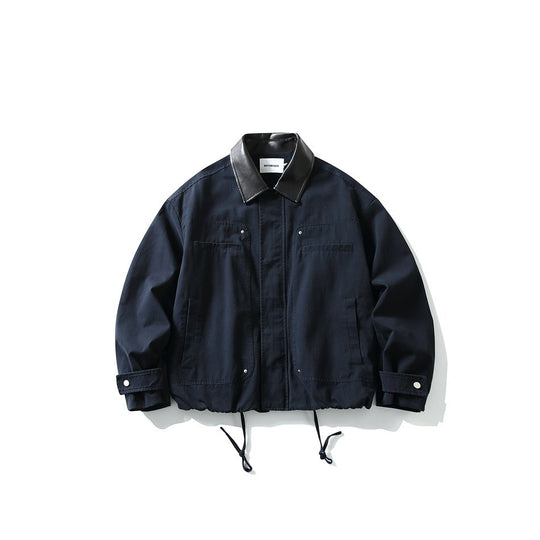 Herren Kurz geschnittene Boxy‑Blousonjacke mit Lederimitat‑Kragen, Tunnelzugsaum und Druckknopfmanschetten Shop Nory