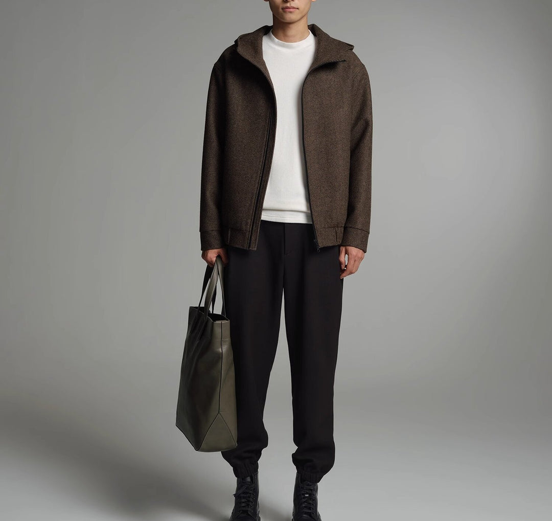 Herren Kurze Wollmisch-Kapuzenjacke mit Reißverschluss und elastischem Saum Shop Nory