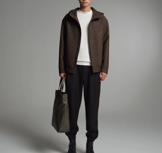 Herren Kurze Wollmisch-Kapuzenjacke mit Reißverschluss und elastischem Saum Shop Nory