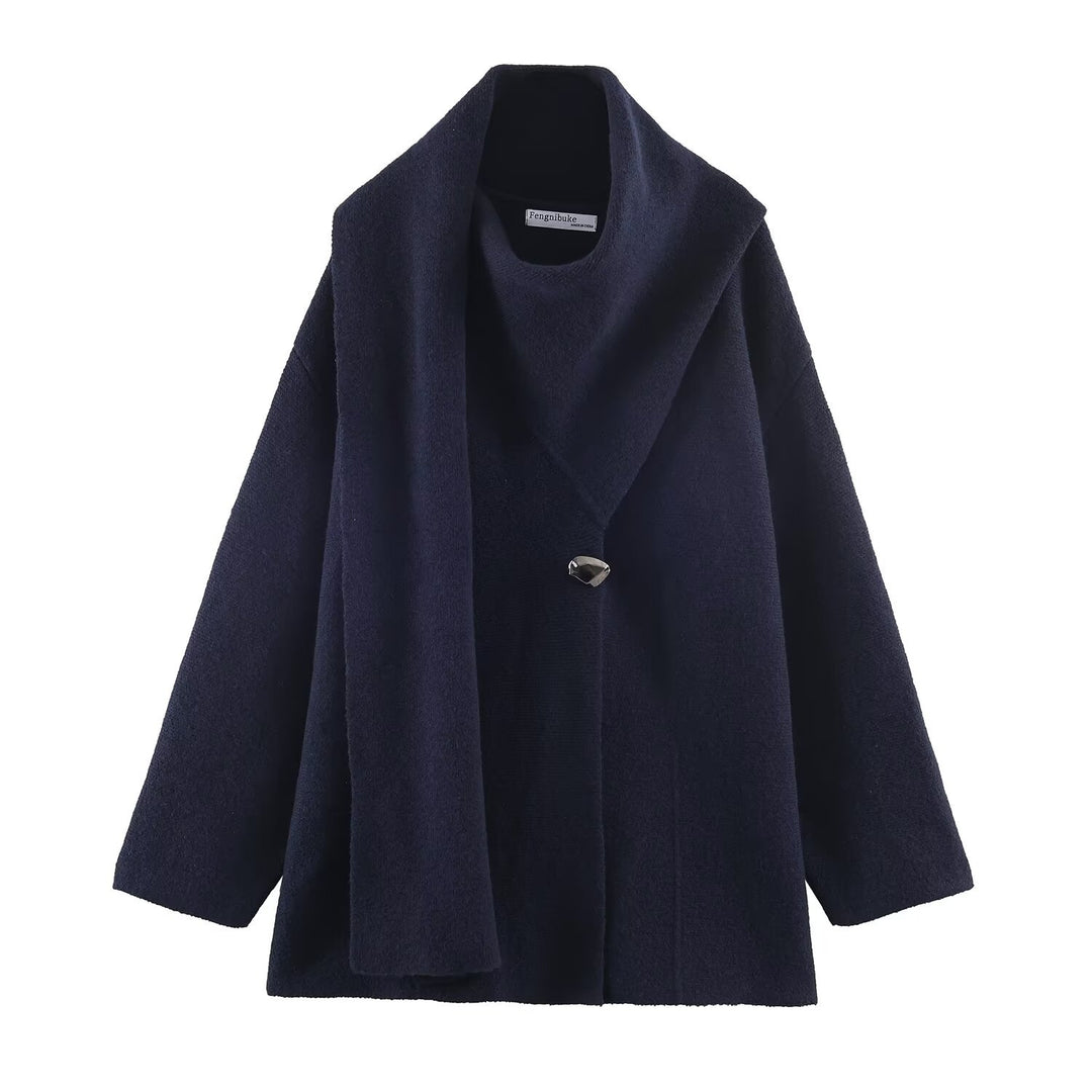Damen Oversize Wollmix‑Mantel mit weitem Schalkragen, eingesetztem Schaldetail und dekorativem Knebelverschluss Shop Nory