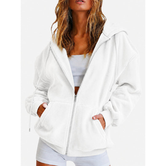 Damen Oversize Velours-Kapuzenjacke mit Reißverschluss Shop Nory