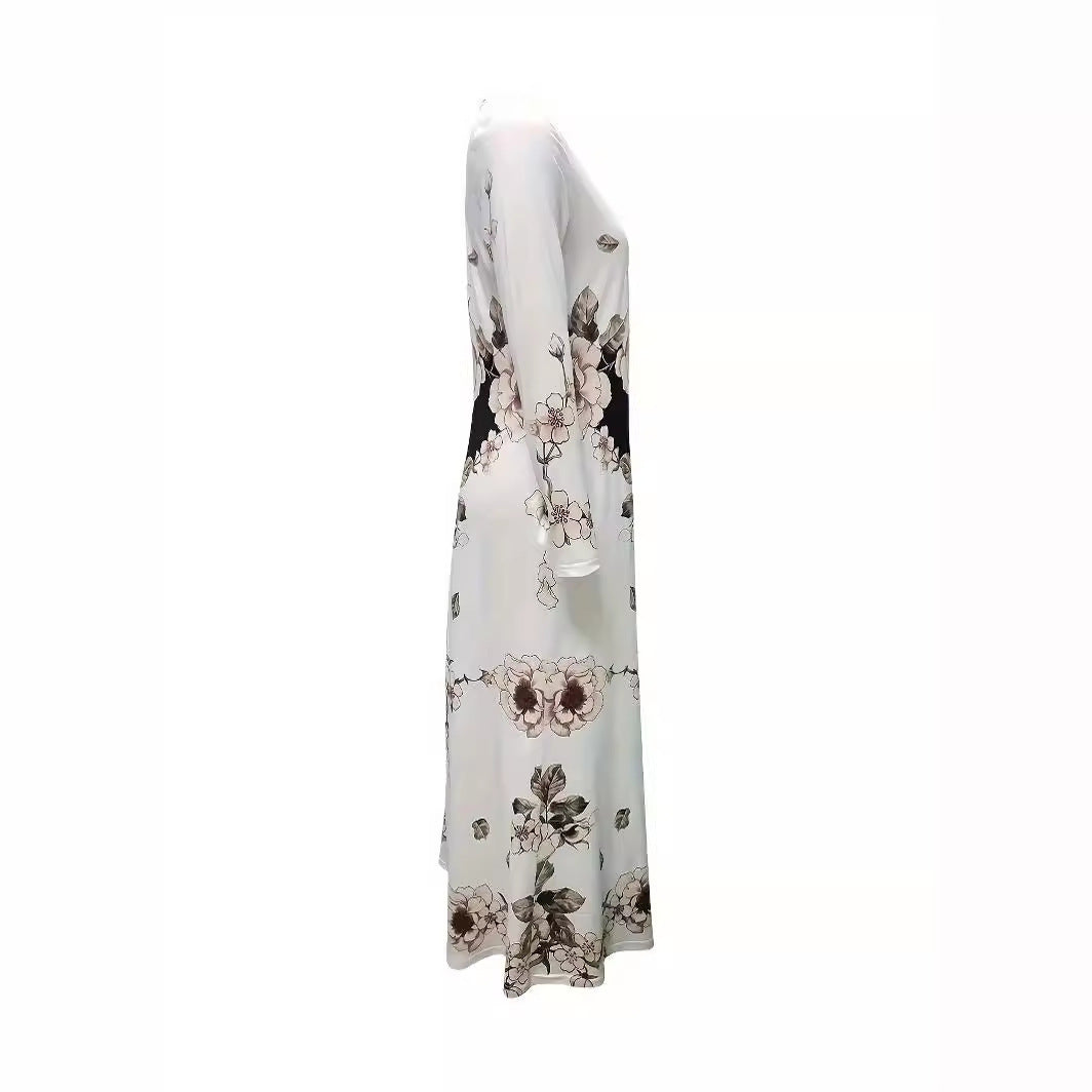 Damen Maxikleid mit floralem Allover-Print, A‑Linie, Langarm und Schlitzdetail Shop Nory