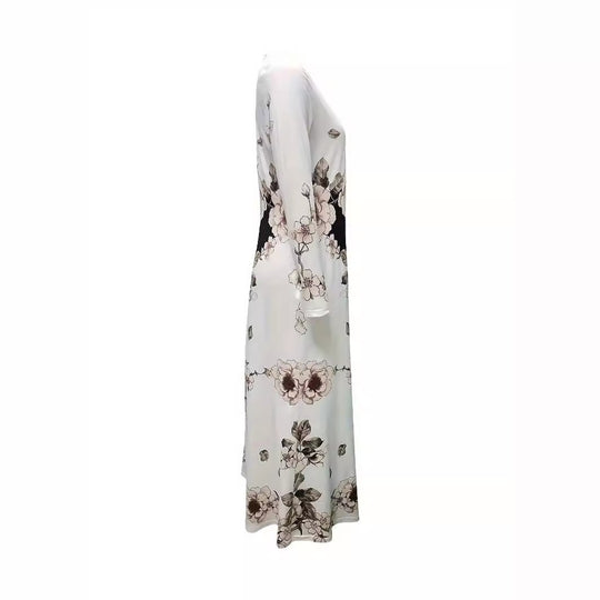 Damen Maxikleid mit floralem Allover-Print, A‑Linie, Langarm und Schlitzdetail Shop Nory