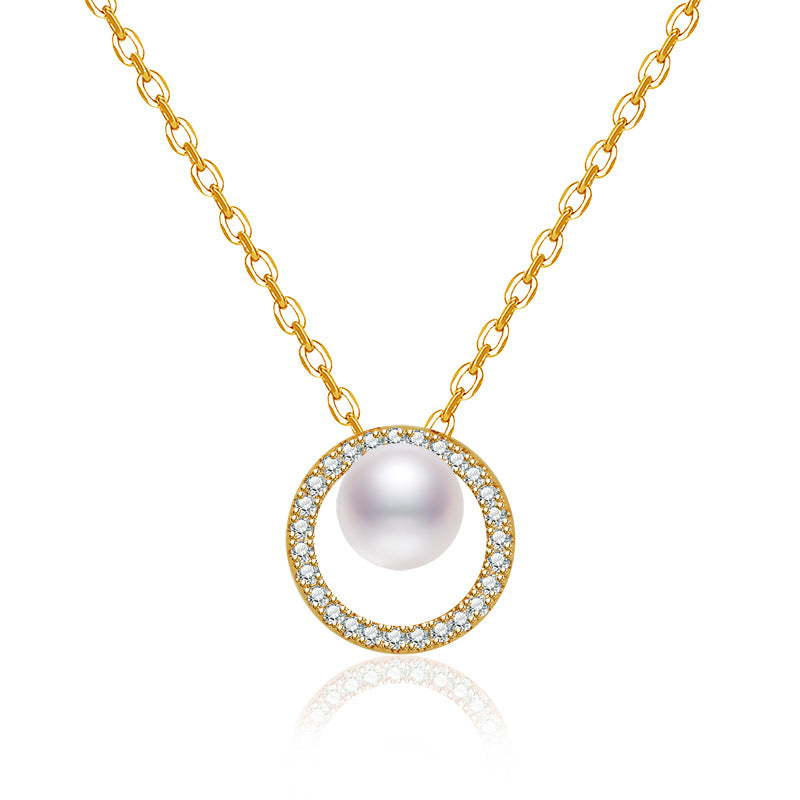 Damen Halskette mit exklusiver Perle und glitzerndem Ring von Shop Nory