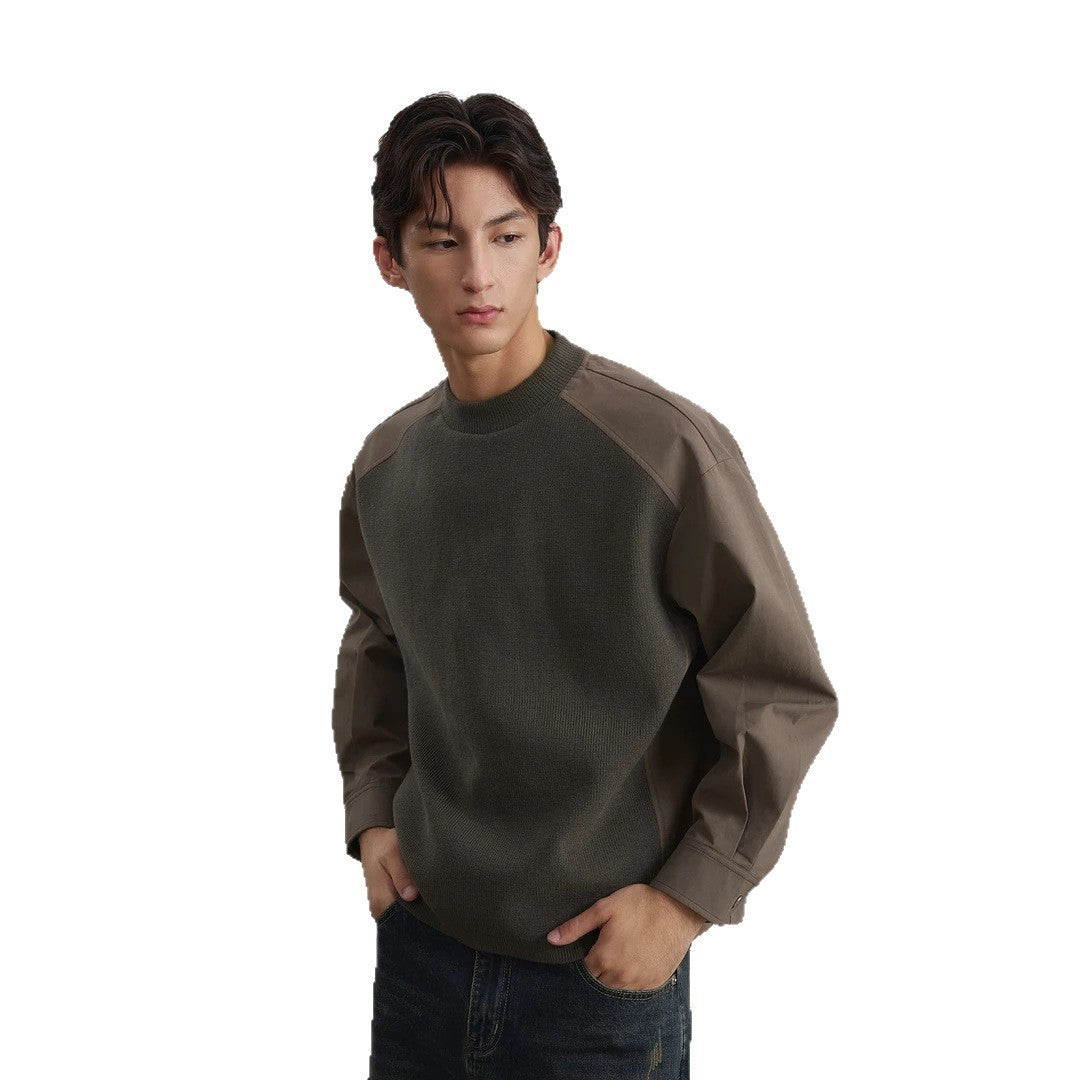 Herren Rundhals-Pullover mit Popeline-Ärmeln und Raglan-Schulter Shop Nory