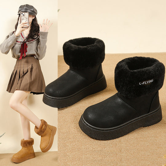 Damen Kuschelige Plateau‑Stiefeletten mit faux‑Fellkragen und rutschfester Gummisohle Shop Nory