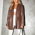 Damen Oversized Kunstleder Blazerjacke