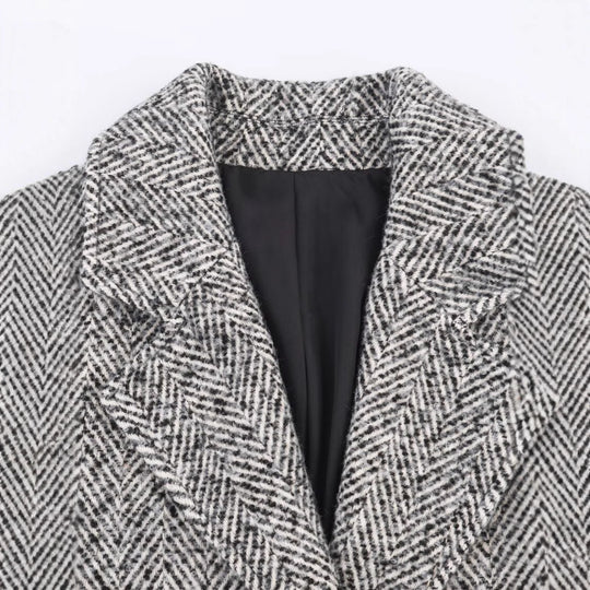 Damen Oversized Mantel mit Fischgrätmuster und tiefem Reverskragen Shop Nory