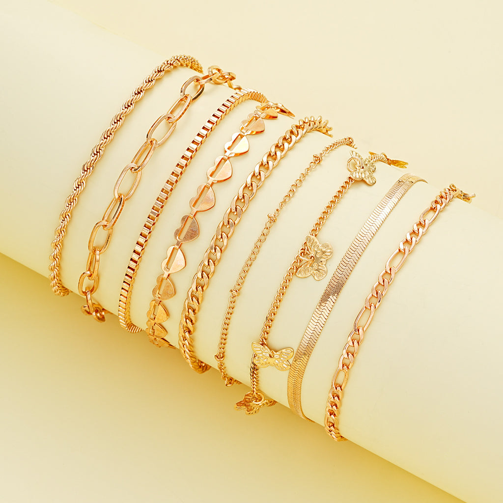 Damen Fußkettchen-Set mit zarten Herz- und Schmetterlingsanhängern Shop Nory