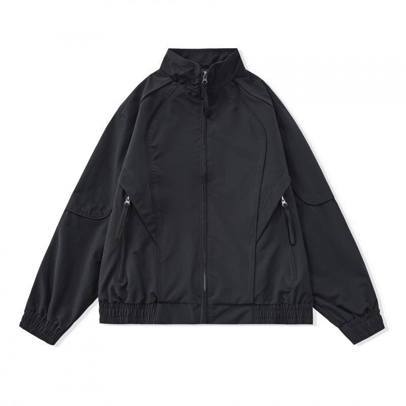 [Unisex] Leichte Boxy-Übergangsjacke mit Stehkragen, Raglanärmeln und Reißverschlusstaschen Shop Nory