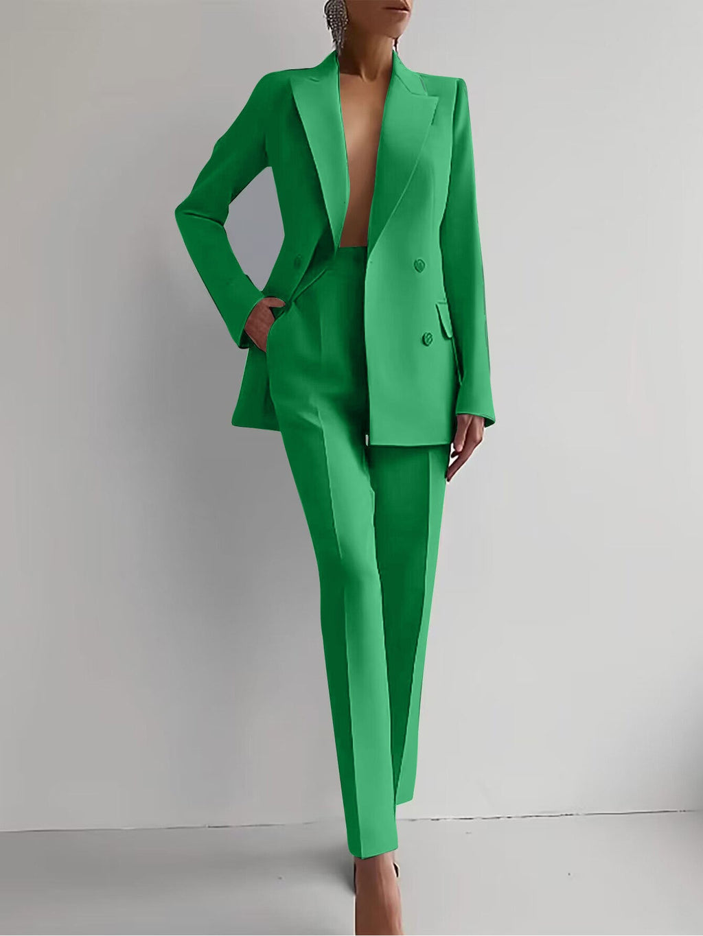 Damen elegantes Zweiteiler-Anzug-Set mit tailliertem Blazer und schmalen Hosen