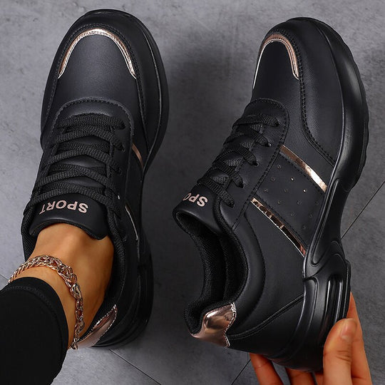Damen Plateau‑Sneaker mit luftgepolsteter Dämpfung, Lederoptik & Metallic‑Akzenten Shop Nory