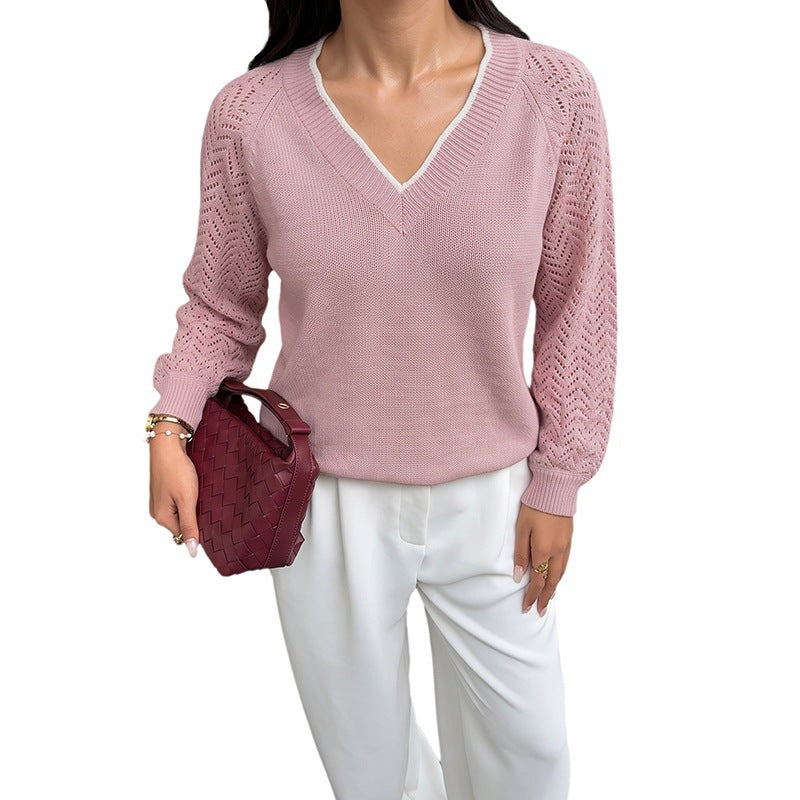 Damen V-Ausschnitt Strickpullover mit Jacquard-Muster Shop Nory