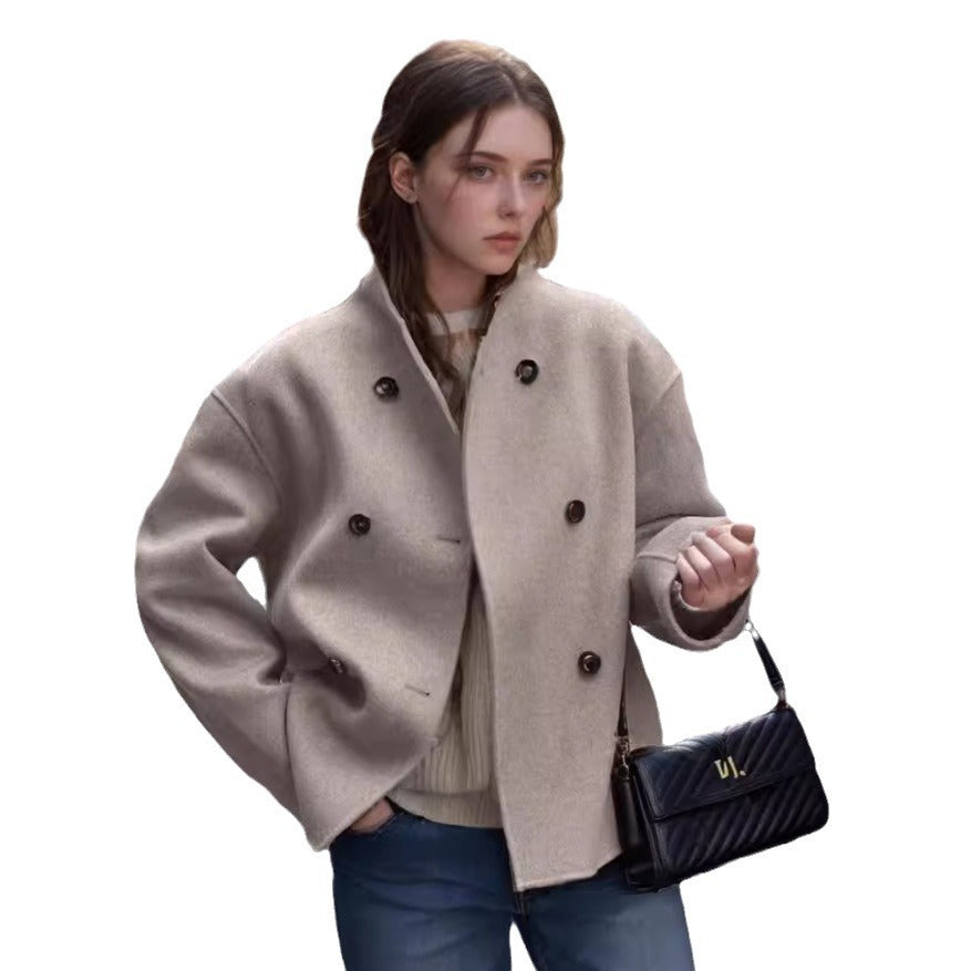 Damen Cropped Bouclé-Boxyjacke im Doppelreiher mit überschnittener Schulter Shop Nory