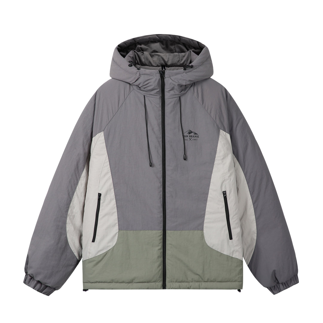 Unisex Boxy Colorblock Kapuzenpufferjacke mit winddichter Hülle und Reißverschlusstaschen Shop Nory