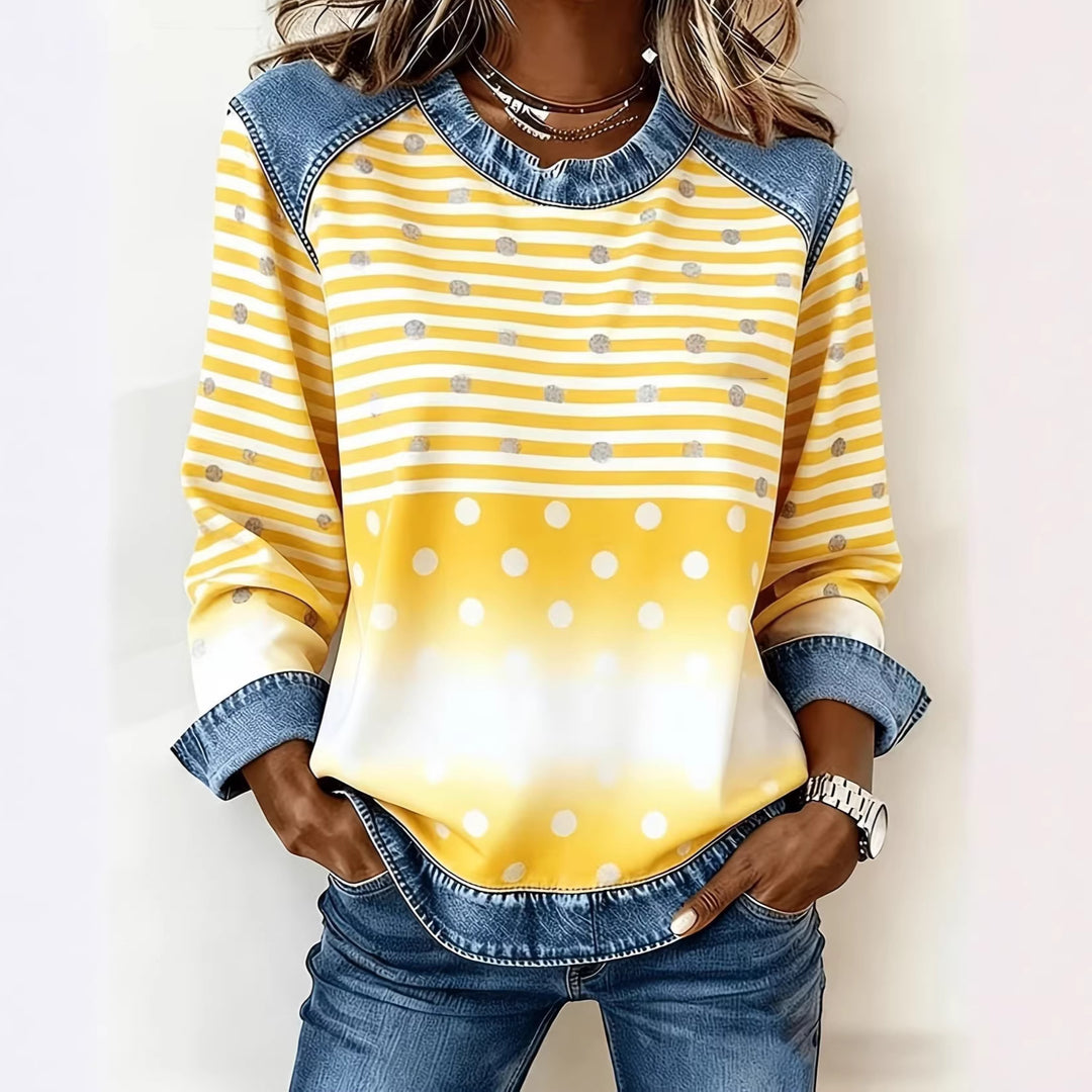 Damen Modischer Sweatshirt mit Karomuster und Denim-Details