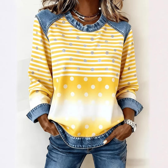 Damen Modischer Sweatshirt mit Karomuster und Denim-Details