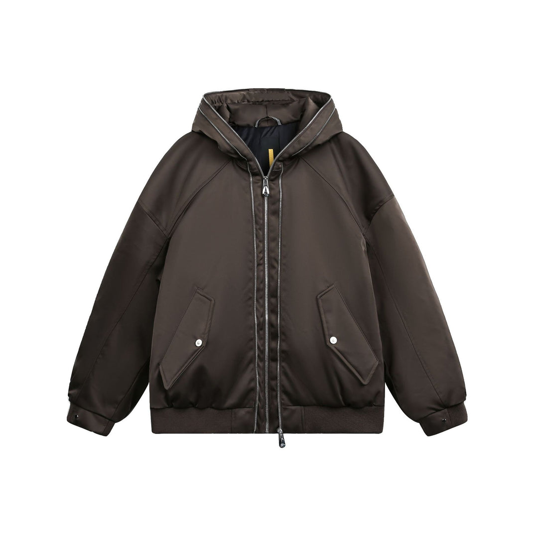 Herren Gepolsterte Oversize-Bomberjacke mit Kapuze und doppeltem Reißverschluss Shop Nory