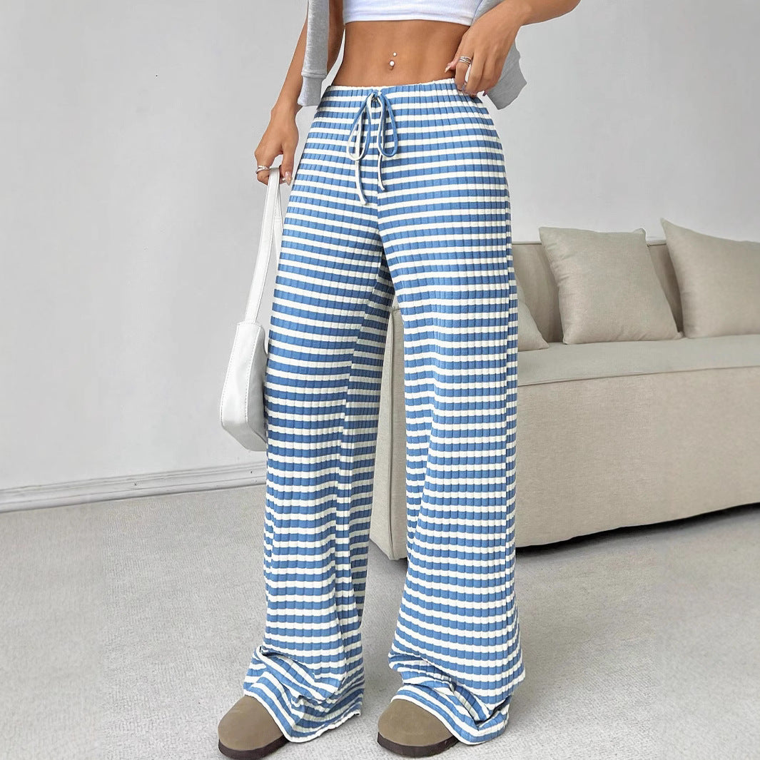 Damen Loungewear-Hose mit weitem Bein, geripptem Feinstrick und Kordelzug Shop Nory