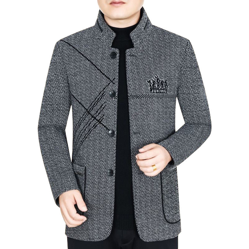 Herren Stehkragen-Mantel aus strukturierter Wollmischung mit schmaler Silhouette Shop Nory