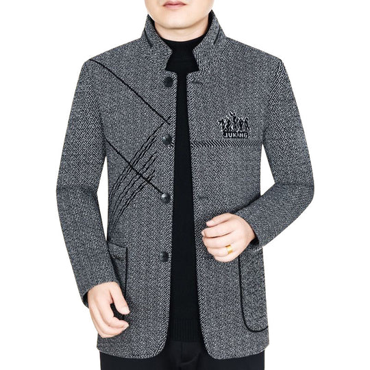 Herren Stehkragen-Mantel aus strukturierter Wollmischung mit schmaler Silhouette Shop Nory