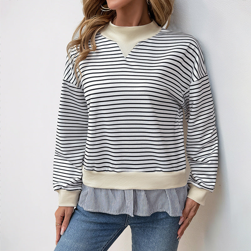 Damen Lässiges Ringel-Sweatshirt mit Lagenoptik-Saum Shop Nory