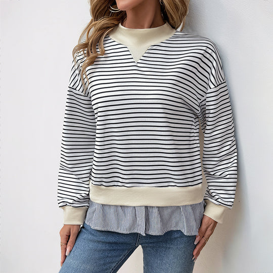 Damen Lässiges Ringel-Sweatshirt mit Lagenoptik-Saum Shop Nory